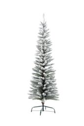 Shatchi 5FT Snow Flocked Artificial Slim Christmas Pencil Tree Holiday Home Decorations with Pointed Tips & Metal Stand in White - thumbnail 6