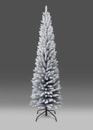 Shatchi 5FT Snow Flocked Artificial Slim Christmas Pencil Tree Holiday Home Decorations with Pointed Tips & Metal Stand in White - thumbnail 1