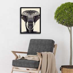 "Artery8 Wall Art Print Of Elephant With Tribal Patterns Black & White Art Framed - Size: W12"" x H16""" - thumbnail 2