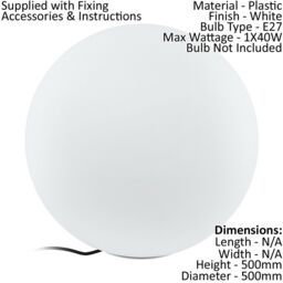 Loops 4 PACK IP65 Outdoor Garden Ball Light White Plastic 1x 40W E27 500mm Globe - thumbnail 2