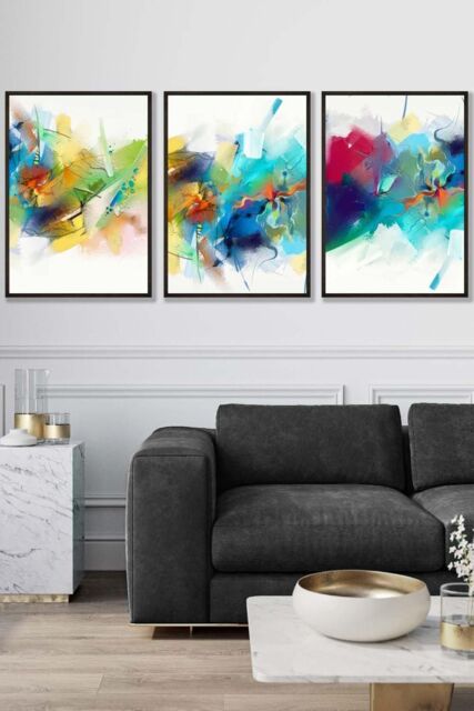 ARTZE Abstract Colourful Pink Blue Yellow Mixed Media Fractal Framed Wall Art - Large in Black - Size: W53 cm x H73 cm x D20mm - image 1
