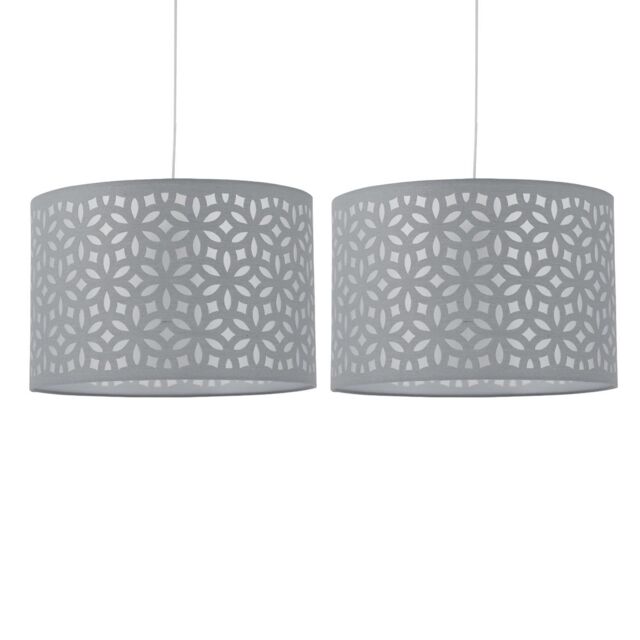 First Choice Lighting Set of 2 Grey Laser Cut 25cm Pendant Lightshades - image 1