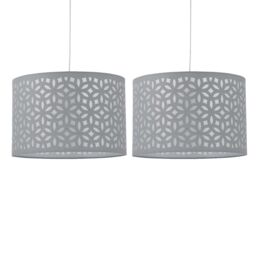 First Choice Lighting Set of 2 Grey Laser Cut 25cm Pendant Lightshades - thumbnail 1