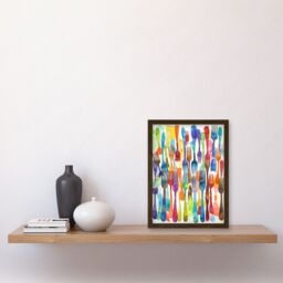 Artery8 Cutlery Pattern Multicoloured Forks Watercolour Painting Artwork Framed Wall Art Print A4 in Brown - thumbnail 2