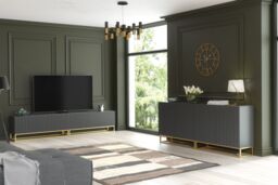 Creative Furniture Ripple Duo Sideboard 200cm - Modern Fluted Design with Push to Open doors in Dark Grey - thumbnail 9