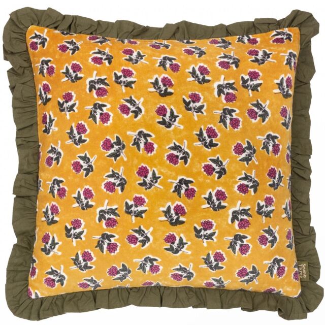 Paoletti Kemble Floral 100% Cotton Frilled Cushion in Olive - Size: 45 cm x 45 cm - image 1