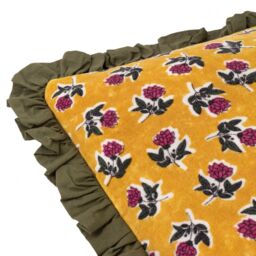 Paoletti Kemble Floral 100% Cotton Frilled Cushion in Olive - Size: 45 cm x 45 cm - thumbnail 4