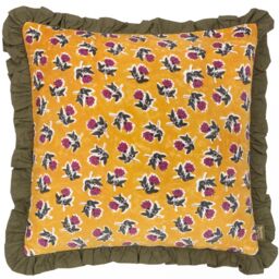 Paoletti Kemble Floral 100% Cotton Frilled Cushion in Olive - Size: 45 cm x 45 cm
