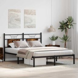 Berkfield Home Bed Frame without Mattress Smoked Oak 140x190 cm Engineered Wood in Brown - thumbnail 4