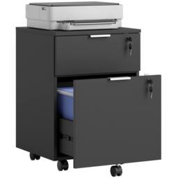 HOMCOM 2 Drawer Filing Cabinet with Adjustable Hanging Bars for A4 & Letter in Black - thumbnail 2