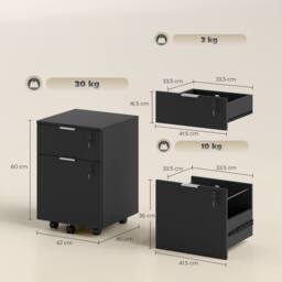HOMCOM 2 Drawer Filing Cabinet with Adjustable Hanging Bars for A4 & Letter in Black - thumbnail 3