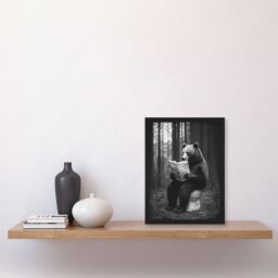 "Artery8 Grizzly Bear Toilet Newspaper Black White Forest Framed Art Print - Size: W12"" x H16""" - thumbnail 4