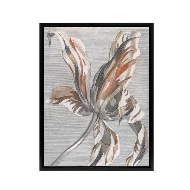 "Artery8 Tulip Flower Bloom Floral Painting Teyler Black Framed Canvas Wall Art in White - Size: W12"" x H16""" - image 1