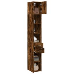 Berkfield Home Slim Storage Cabinet Smoked Oak 30x42.5x225 cm Engineered Wood in Brown - thumbnail 3