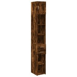 Berkfield Home Slim Storage Cabinet Smoked Oak 30x42.5x225 cm Engineered Wood in Brown - thumbnail 2