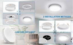 ExtraStar 24W LED Round Surface Mount Integrated Ceiling Light Flush Light Cold White - thumbnail 5