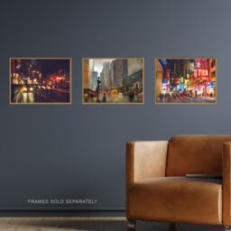 Artery8 Wall Art Print New York London Chinatown Cityscape At Night Set Of 3 s Living Room Aesthetic Oil Paintings A4 - thumbnail 2