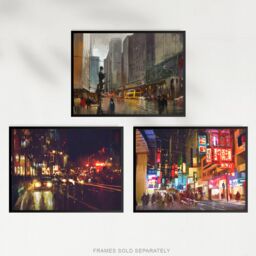 Artery8 Wall Art Print New York London Chinatown Cityscape At Night Set Of 3 s Living Room Aesthetic Oil Paintings A4 - thumbnail 5