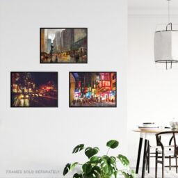 Artery8 Wall Art Print New York London Chinatown Cityscape At Night Set Of 3 s Living Room Aesthetic Oil Paintings A4 - thumbnail 3