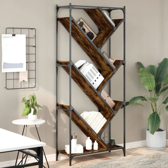 Berkfield Home Bookcase Smoked Oak 79x30x180 cm Engineered Wood & Metal in Brown - Size: 79 x 30 x 180 cm - image 1