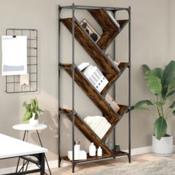 Berkfield Home Bookcase Smoked Oak 79x30x180 cm Engineered Wood & Metal in Brown - Size: 79 x 30 x 180 cm - thumbnail 1
