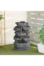 H&O Direct Outdoor Faux Rock Water Fountain with Lights in Grey - thumbnail 1