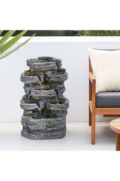 H&O Direct Outdoor Faux Rock Water Fountain with Lights in Grey - thumbnail 2