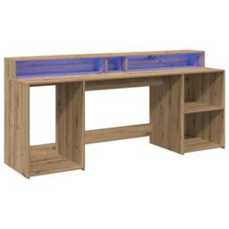 Berkfield Home Desk with LED Lights Artisian Oak 200x55x91 cm Engineered Wood in Brown - Size: 200 x 55 x 91 cm - thumbnail 5