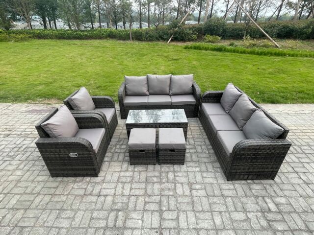 Fimous Patio Garden Furniture Sets Wicker 10 Seater Outdoor Rattan Furniture Sofa Sets with Rectangular Coffee Table Reclining Chair Footstools - image 1