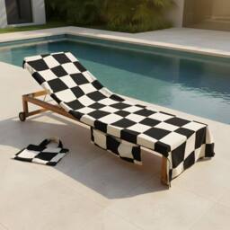 OHS Checkerboard Beach Towel with Bag Quick Dry Absorbent Travel Spa in Black - thumbnail 1