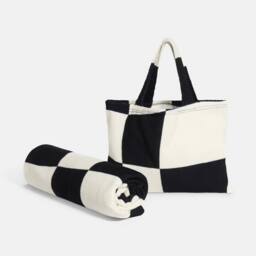 OHS Checkerboard Beach Towel with Bag Quick Dry Absorbent Travel Spa in Black - thumbnail 4