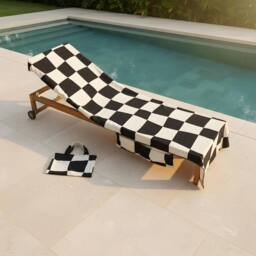OHS Checkerboard Beach Towel with Bag Quick Dry Absorbent Travel Spa in Black - thumbnail 3