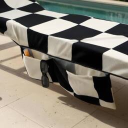 OHS Checkerboard Beach Towel with Bag Quick Dry Absorbent Travel Spa in Black - thumbnail 2
