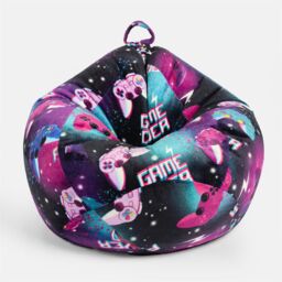 OHS Kids Playing Bean Bag Chair Filled Printed Gaming Seat in Purple - thumbnail 2