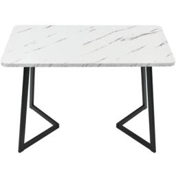 Fascinate Marble Pattern Rectangular Dining Table - Metal Frame, Black & White - thumbnail 6