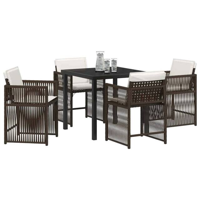 Berkfield Home Traditional 5 Piece Garden Dining Set with Cushions Brown Poly Rattan - image 1