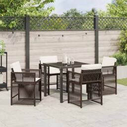 Berkfield Home Traditional 5 Piece Garden Dining Set with Cushions Brown Poly Rattan - thumbnail 4