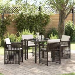 Berkfield Home Traditional 5 Piece Garden Dining Set with Cushions Brown Poly Rattan - thumbnail 2
