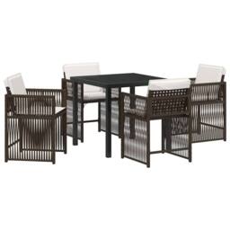 Berkfield Home Traditional 5 Piece Garden Dining Set with Cushions Brown Poly Rattan - thumbnail 3