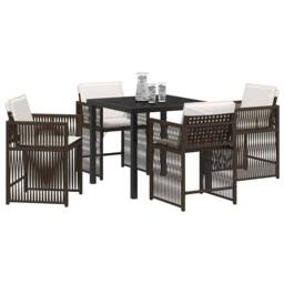 Berkfield Home Traditional 5 Piece Garden Dining Set with Cushions Brown Poly Rattan