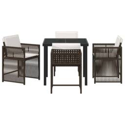 Berkfield Home Traditional 5 Piece Garden Dining Set with Cushions Brown Poly Rattan - thumbnail 7