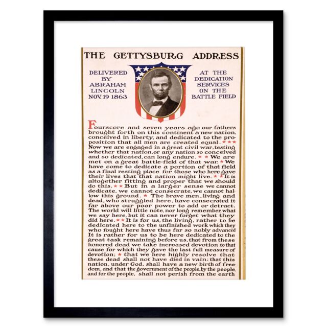 Artery8 Typography Print The Gettysburg Address of Abraham Lincoln USA President Speech Framed Wall Art Print Picture 12X16 inch in Black - image 1