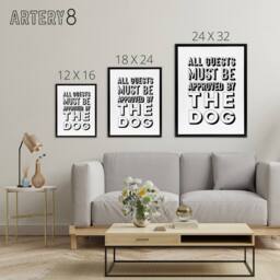"Artery8 All Guests Must Be Approved By The Dog Funny Framed Canvas Wall Art in White - Size: W12"" x H16""" - thumbnail 4