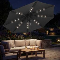 OUTSUNNY 2.6 m Garden Parasol Umbrella with Light, Outdoor Patio Umbrella in Black - Size: 260 cm x 100 cm - thumbnail 1