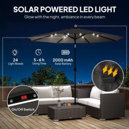 OUTSUNNY 2.6 m Garden Parasol Umbrella with Light, Outdoor Patio Umbrella in Black - Size: 260 cm x 100 cm - thumbnail 4