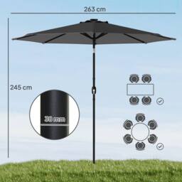 OUTSUNNY 2.6 m Garden Parasol Umbrella with Light, Outdoor Patio Umbrella in Black - Size: 260 cm x 100 cm - thumbnail 3