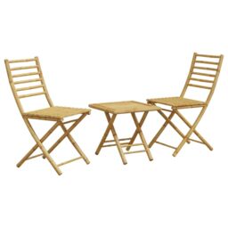 Berkfield Home 3 Piece Bistro Set Bamboo in Brown - thumbnail 2