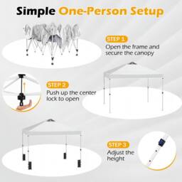 Costway 300 x 300 cm Pop up Canopy Tent 1 Person Easy Setup Gazebo Shelter in White - thumbnail 6