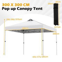 Costway 300 x 300 cm Pop up Canopy Tent 1 Person Easy Setup Gazebo Shelter in White - thumbnail 2