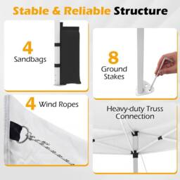 Costway 300 x 300 cm Pop up Canopy Tent 1 Person Easy Setup Gazebo Shelter in White - thumbnail 5